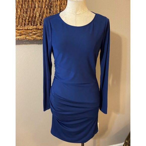 DKNYC DKNY Dress Blue M Medium 6 8 10 Long Sleeve Stretch Sheath Washable - Picture 4 of 6